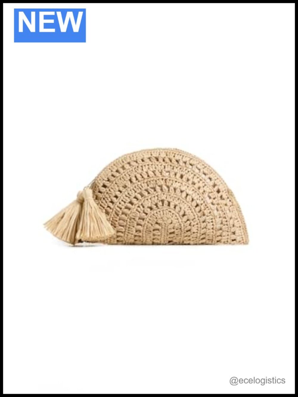 Raffia Tassel Clutch Zip Top Lightweight Semicircular Handbag